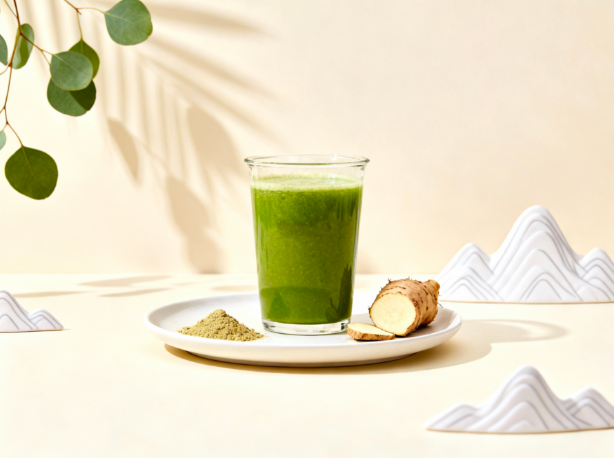 Maca – kořenová superpotravina v zeleném drinku Ovocio pro energii a hormonální rovnováhu.